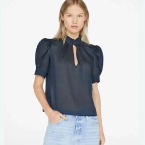 [Frame] Linen Ruffle Collar Puff Sleeve Blouse